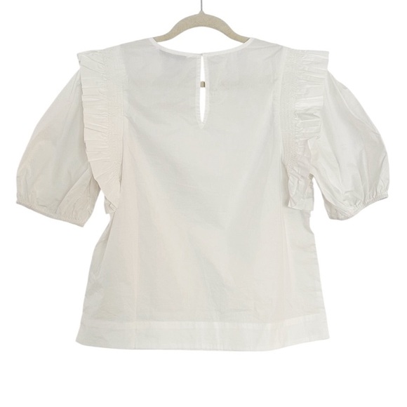 English Factory Anthropologie Ruffle Smocked Puff Sleeve Blouse White Medium NEW - Picture 4 of 12
